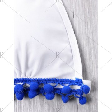 Small Pom Pom Embellished Halter Bikini - White