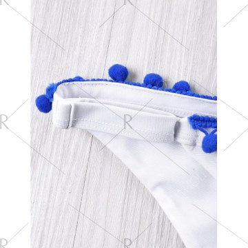 Small Pom Pom Embellished Halter Bikini - White