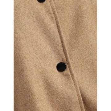 Snap-button Two Tone Wool Blend Coat - Tan