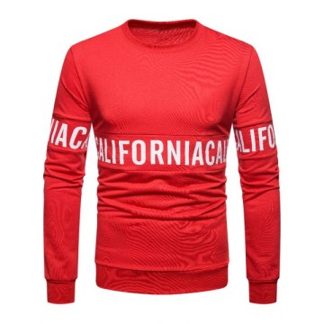 Solid Color Letter Printed Pullover Sweatshirt - Red