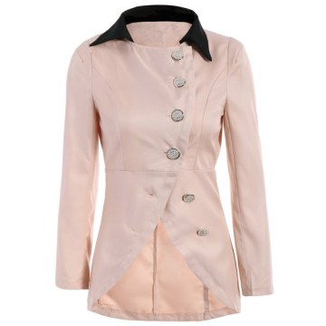 Solid Color Single-Breasted Ladylike Style Long Sleeves Irregular Women's Coat - Pink One