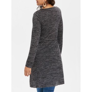 Space Dye V Neck Longline T-shirt - Gray