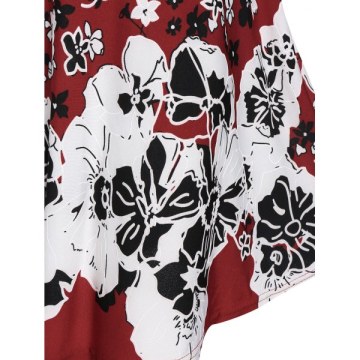 Spaghetti Strap Ditsy Print Ruched Dress - Red Wine