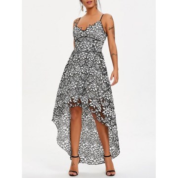 Spaghetti Strap High Low Party Dress - White And Black