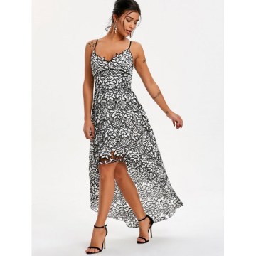 Spaghetti Strap High Low Party Dress - White And Black