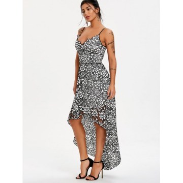 Spaghetti Strap High Low Party Dress - White And Black