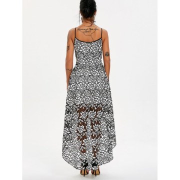 Spaghetti Strap High Low Party Dress - White And Black