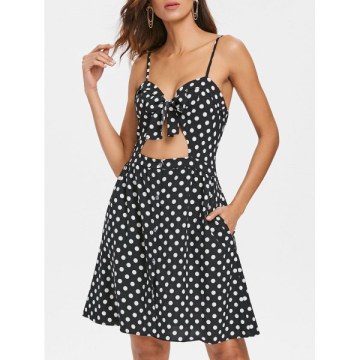 paghetti trap Polka Dot Cut Out Mini Dress - Black