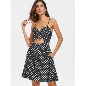 paghetti trap Polka Dot Cut Out Mini Dress - Black