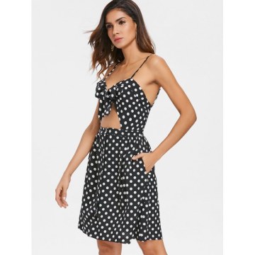 paghetti trap Polka Dot Cut Out Mini Dress - Black