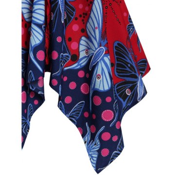 Spaghetti Strap Tie Butterfly Print Tank Top - Lava Red