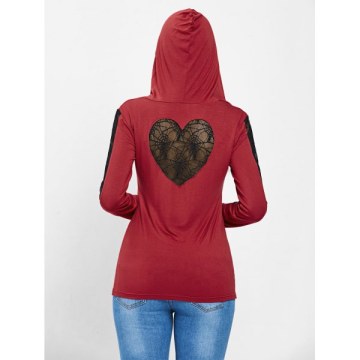 Spider Lace Panel Sleeve Halloween Hooded T-shirt - Red