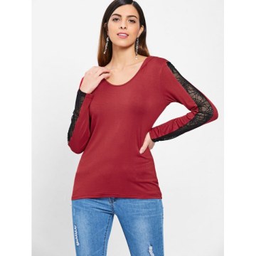 Spider Lace Panel Sleeve Halloween Hooded T-shirt - Red