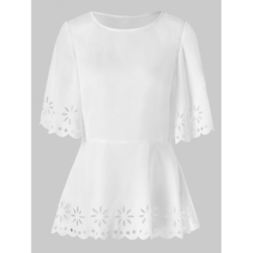 Split Sleeve Laser Cut Blouse - White