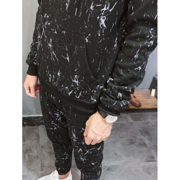 Sports Suit Men Spring and Autumn Hoodies Trousers Running Casual Sportswear - Black