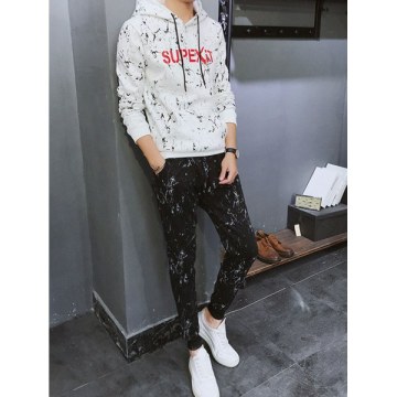 Sports Suit Men Spring and Autumn Hoodies Trousers Running Casual Sportswear - Black