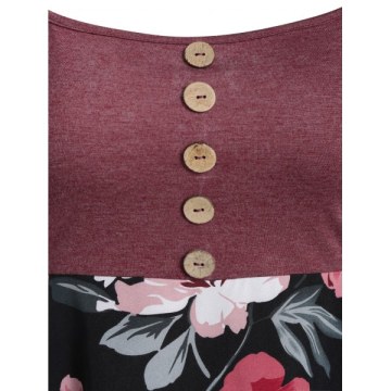 Square Collar Open Shoulder Marled T Shirt - Red Wine