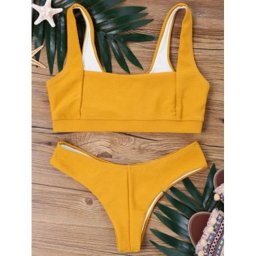 quare Collar Ribbed Bikini et - Bee Yellow