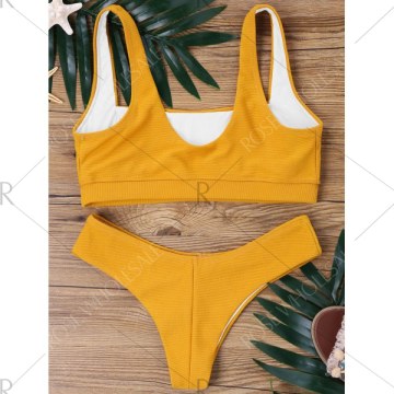 quare Collar Ribbed Bikini et - Bee Yellow