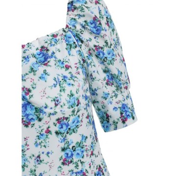 Square Neck Floral Print A Line Dress -