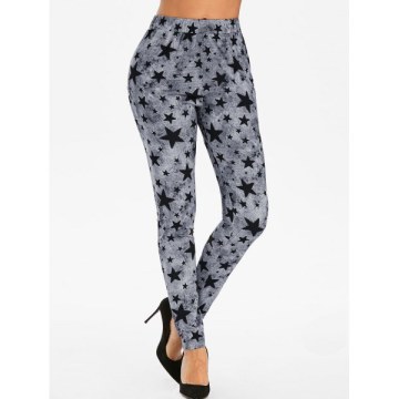 Star Print High Waisted Gothic Leggings - Gray