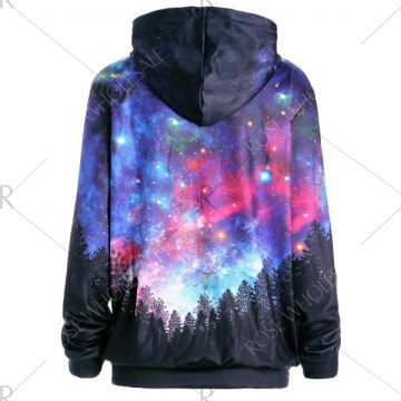 Starry Sky Forest Print Hoodie with Pocket -
