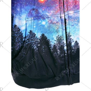 Starry Sky Forest Print Hoodie with Pocket -