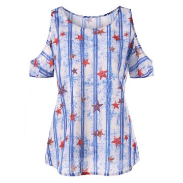 Stars and Stripes Open Shoulder T-shirt - White