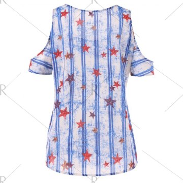 Stars and Stripes Open Shoulder T-shirt - White