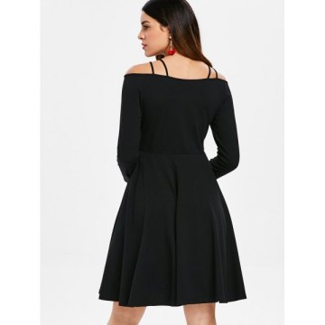 trappy Cut Fit and Flare Dress - Black