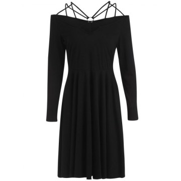 trappy Cut Fit and Flare Dress - Black