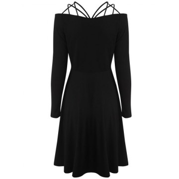 trappy Cut Fit and Flare Dress - Black