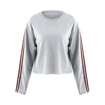 Stripe Brim Long Sleeve Crop Sweatshirt - Light Gray