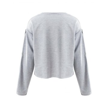 Stripe Brim Long Sleeve Crop Sweatshirt - Light Gray