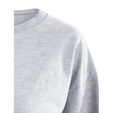 Stripe Brim Long Sleeve Crop Sweatshirt - Light Gray