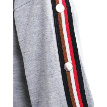 Stripe Brim Long Sleeve Crop Sweatshirt - Light Gray