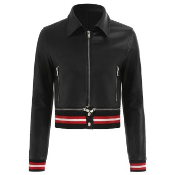 Stripe Detail Motorcycle Jacket - Black