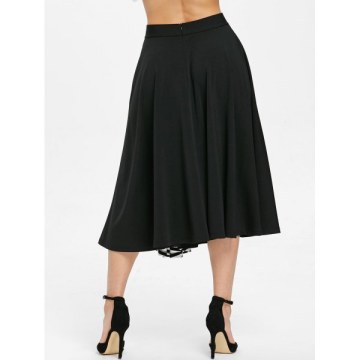 tripe Panel Buttons Embellished A Line kirt - Black