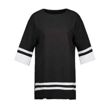 triped Cuff Mini hift Dress - Black