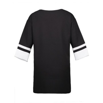 triped Cuff Mini hift Dress - Black