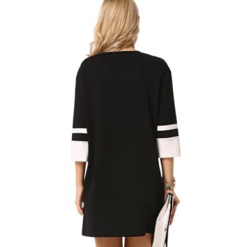 triped Cuff Mini hift Dress - Black