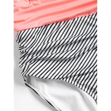 triped Halter Low Back wimsuit - Orange Pink