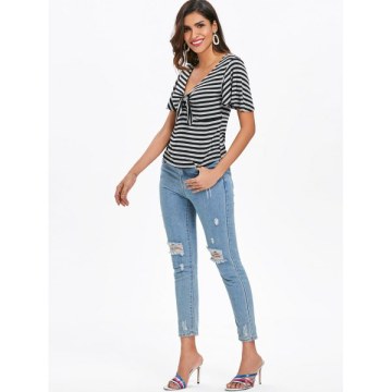 Striped Low Cut T-shirt -