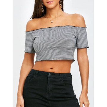 Striped Short Frill T-shirt - Black