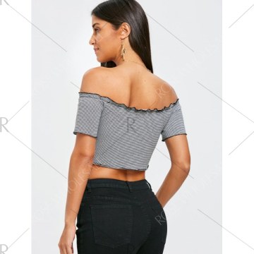 Striped Short Frill T-shirt - Black