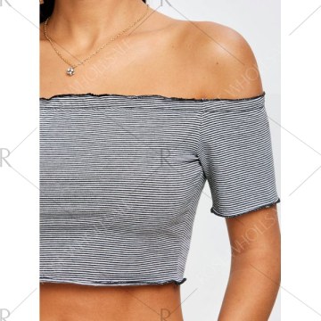 Striped Short Frill T-shirt - Black