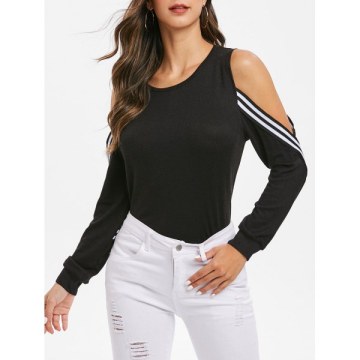 triped ide Open houlder weatshirt - Black