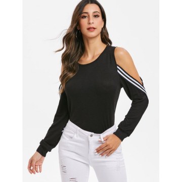 triped ide Open houlder weatshirt - Black