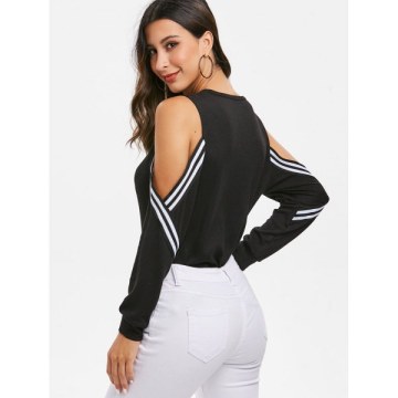 triped ide Open houlder weatshirt - Black