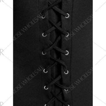 Stylish Black Lace-Up Back Long Sleeves Women's Hoodie - Black